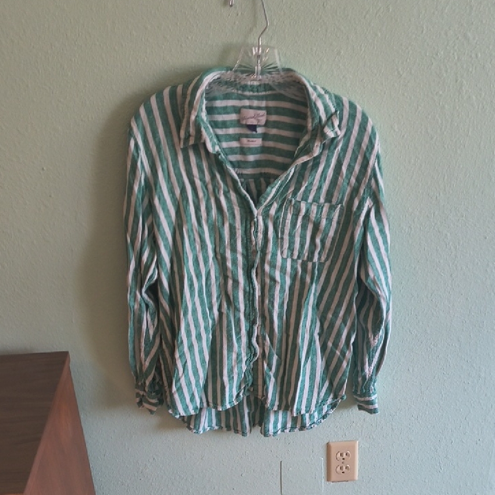 Universal Thread Teal and White Striped Button-Down Shirt